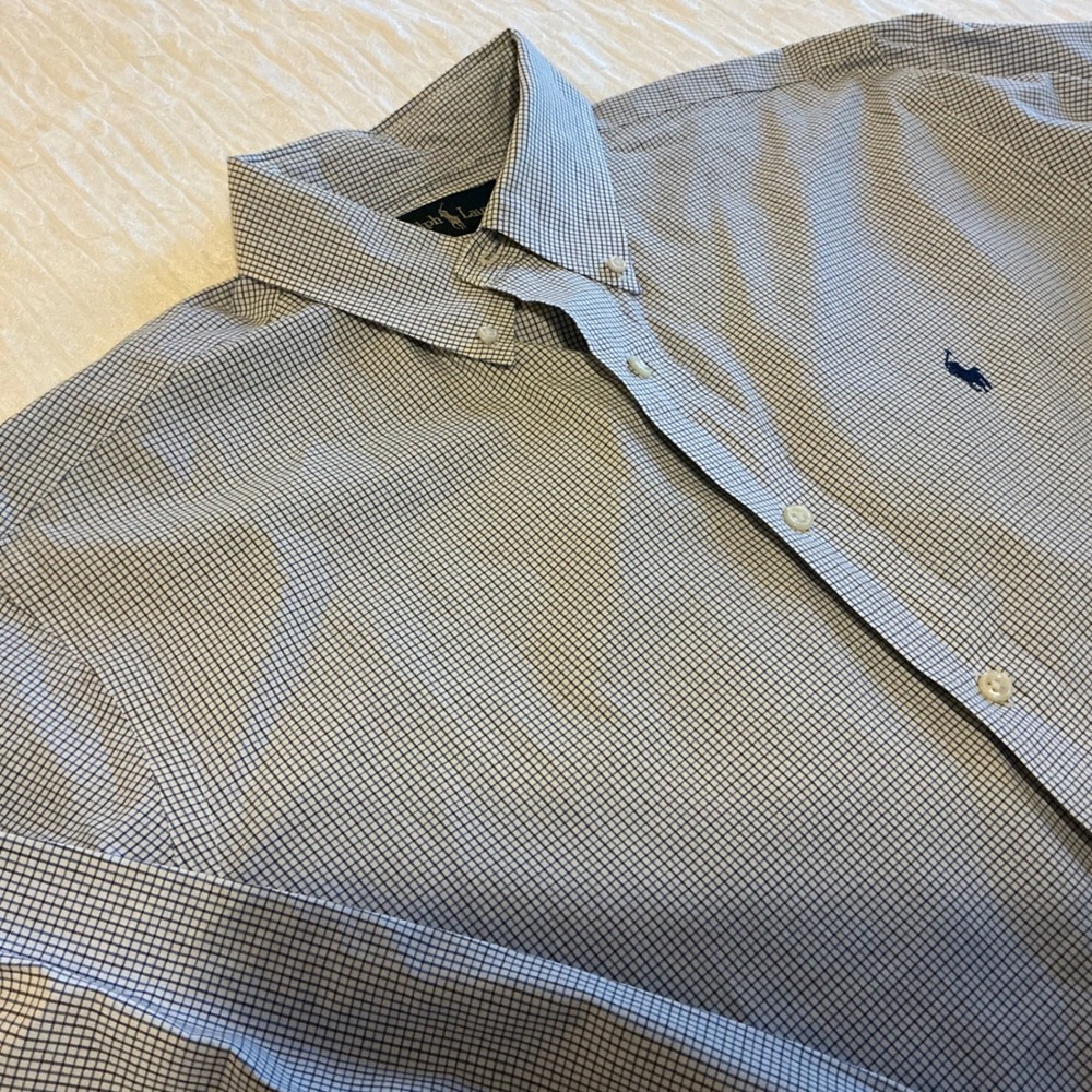 Ralph Lauren Blue Gingham Check Button Down Dress Shirt Mens 16.5 36/37 Classic